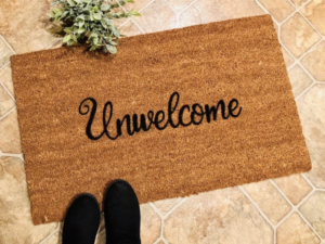 antisocial doormat with unwelcome message unwelcome funny