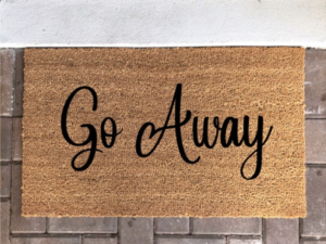 antisocial doormat with unwelcome message go away funny