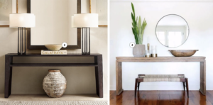 modern console tables with lamps and plants