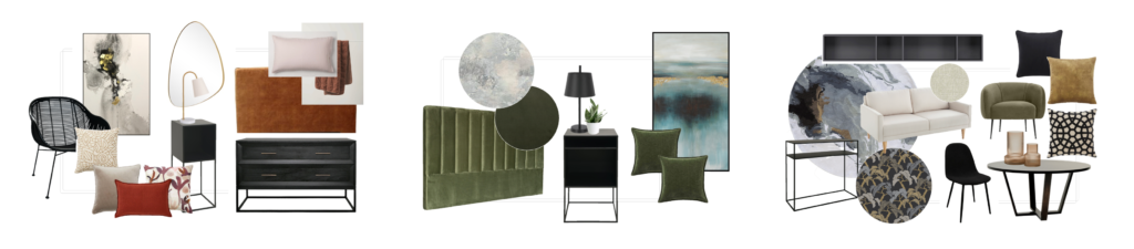 inspiration moodboards for rooms in luxury apartment